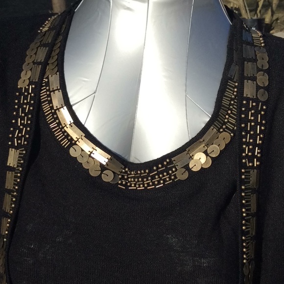 VTG 1990’s Blk Silk Knit Gold Embellished Twinset S - Picture 2 of 8